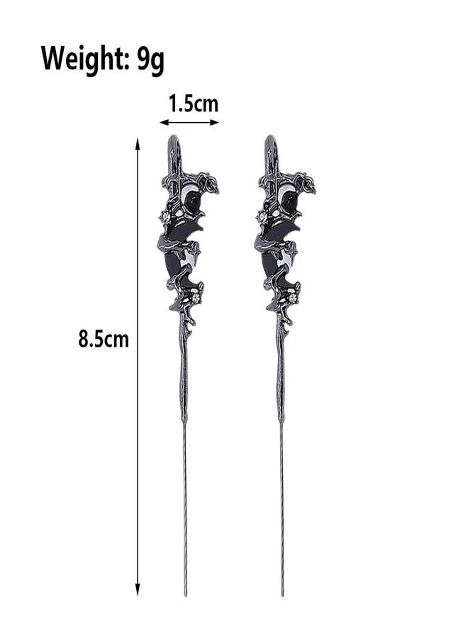 Uarein 2Pcs Myth of the Moon Ear Hook Needle Piercing Earring Goth Climber Crawler Earrings Vintage Punk Moons Wrap Earrings Jewelry Accessory Present for Women Wife (Black Moon) - Image 3